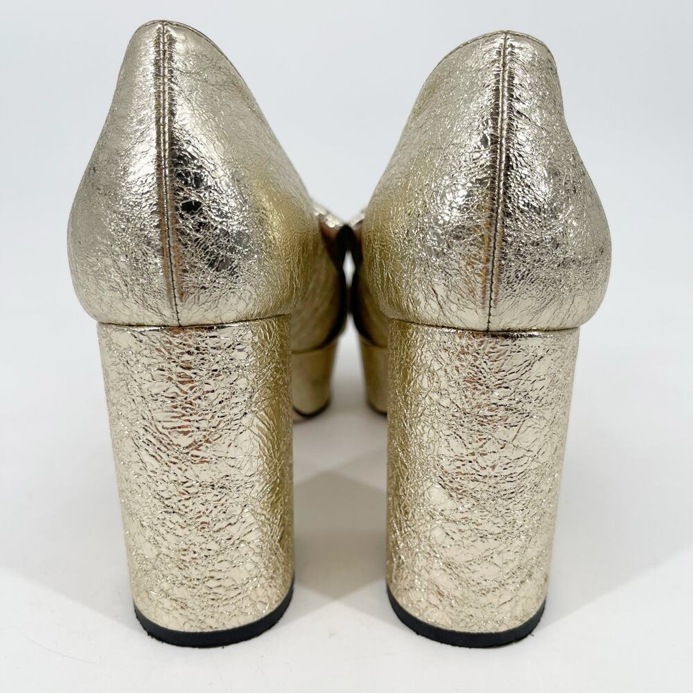 Gucci Gold Metallic Crackled Leather GG Marmont Fringe Platform Heels EU 36 - Picture 13 of 16